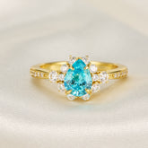 The Bethany Pear Cut Blue Gemstone Halo Ring