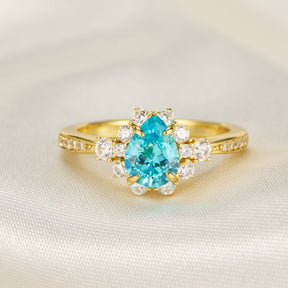 The Bethany Pear Cut Blue Gemstone Halo Ring