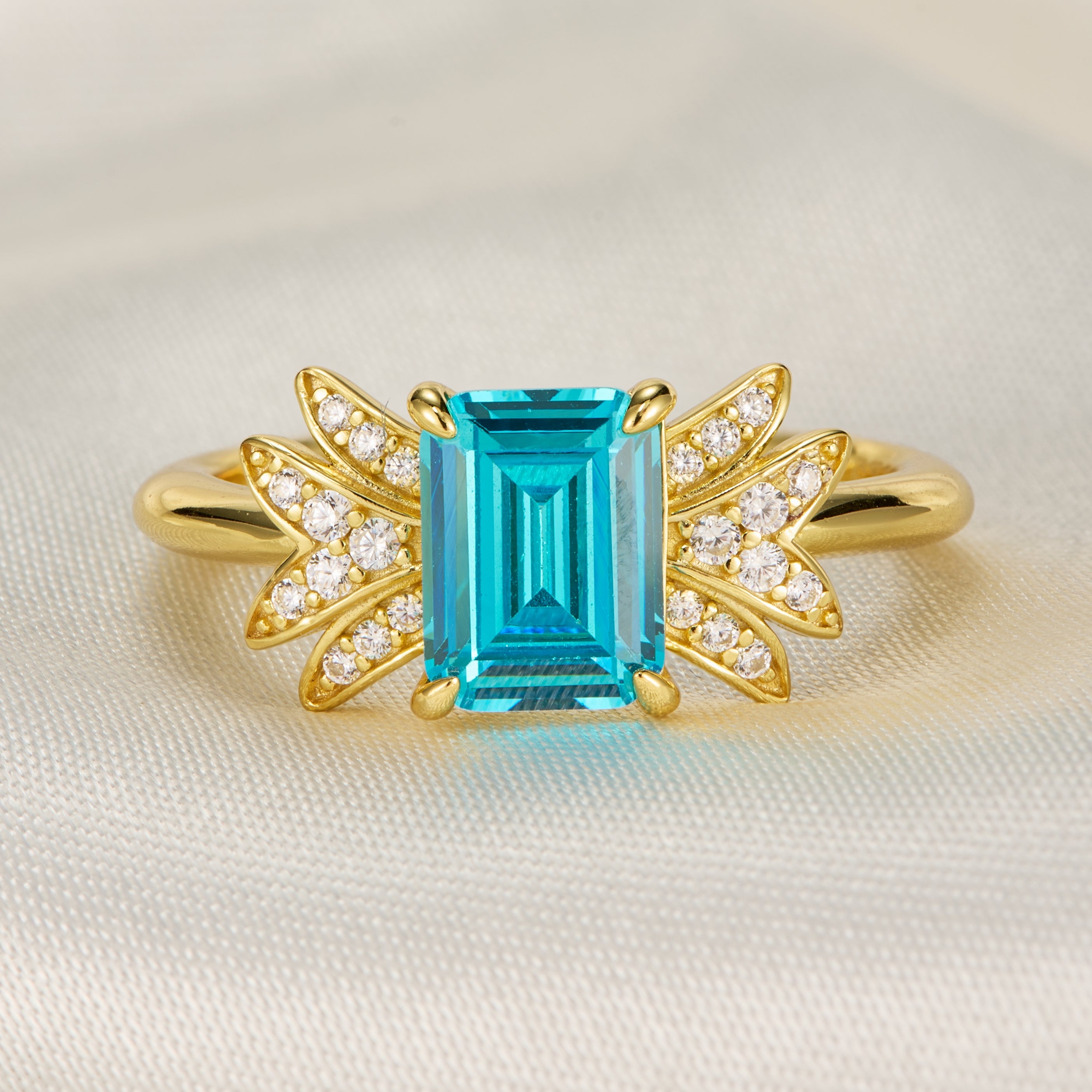 Evadne Emerald-Cut Blue Gemstone Engagement Ring