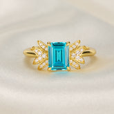 Evadne Emerald-Cut Blue Gemstone Engagement Ring
