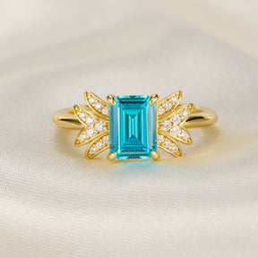 Evadne Emerald-Cut Blue Gemstone Engagement Ring