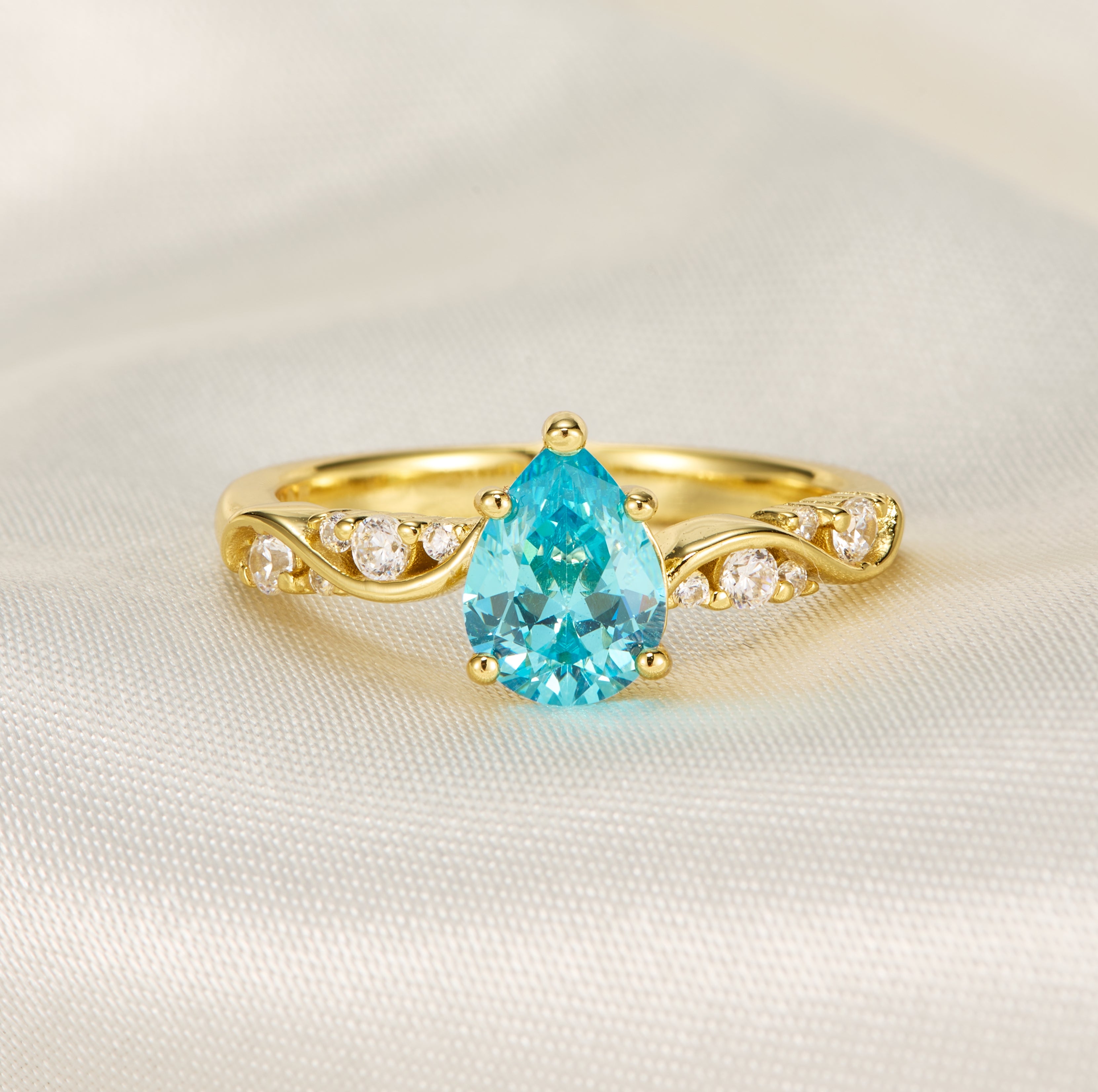 The Rosetta Pear Cut Blue Gemstone Engagement Ring