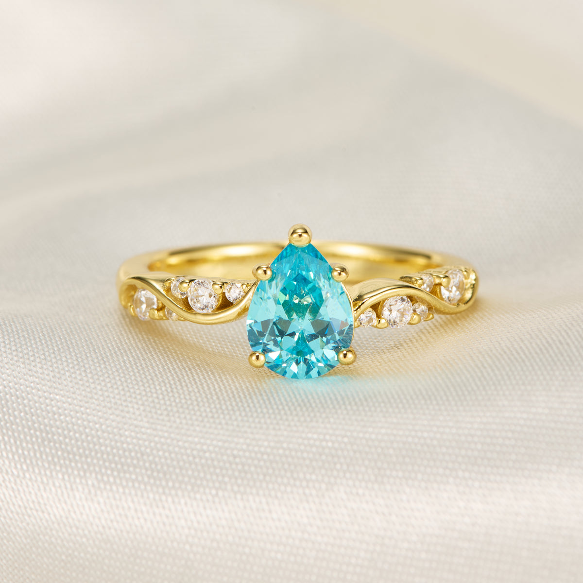 The Rosetta Pear Cut Blue Gemstone Engagement Ring
