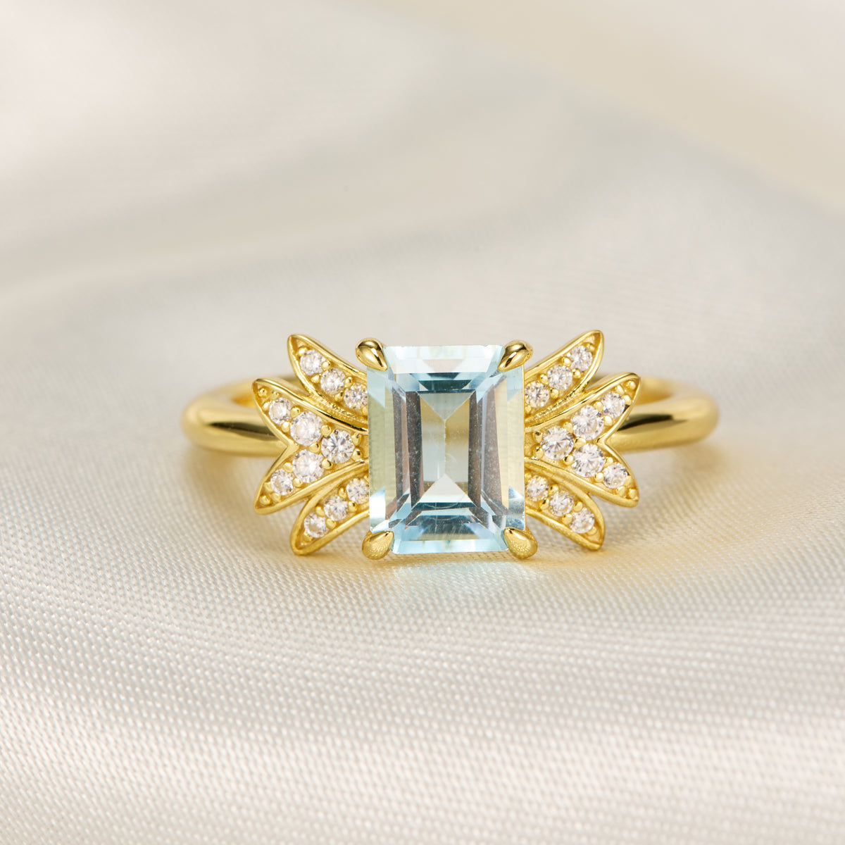 Evadne Emerald-Cut Topaz Engagement Ring