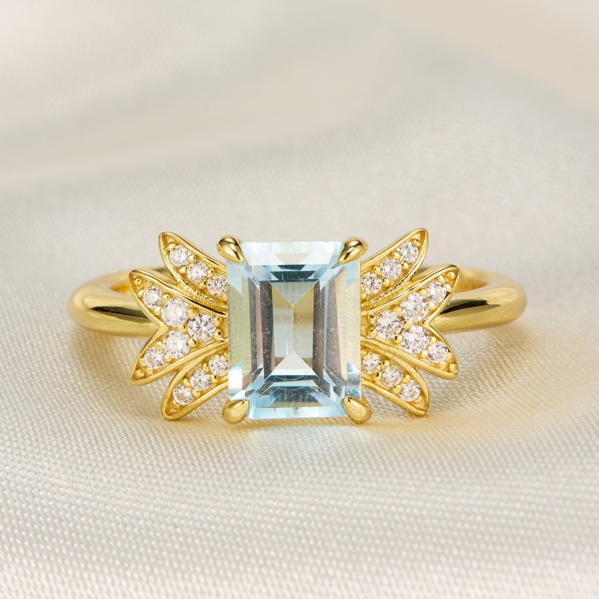 Evadne Emerald-Cut Topaz Engagement Ring
