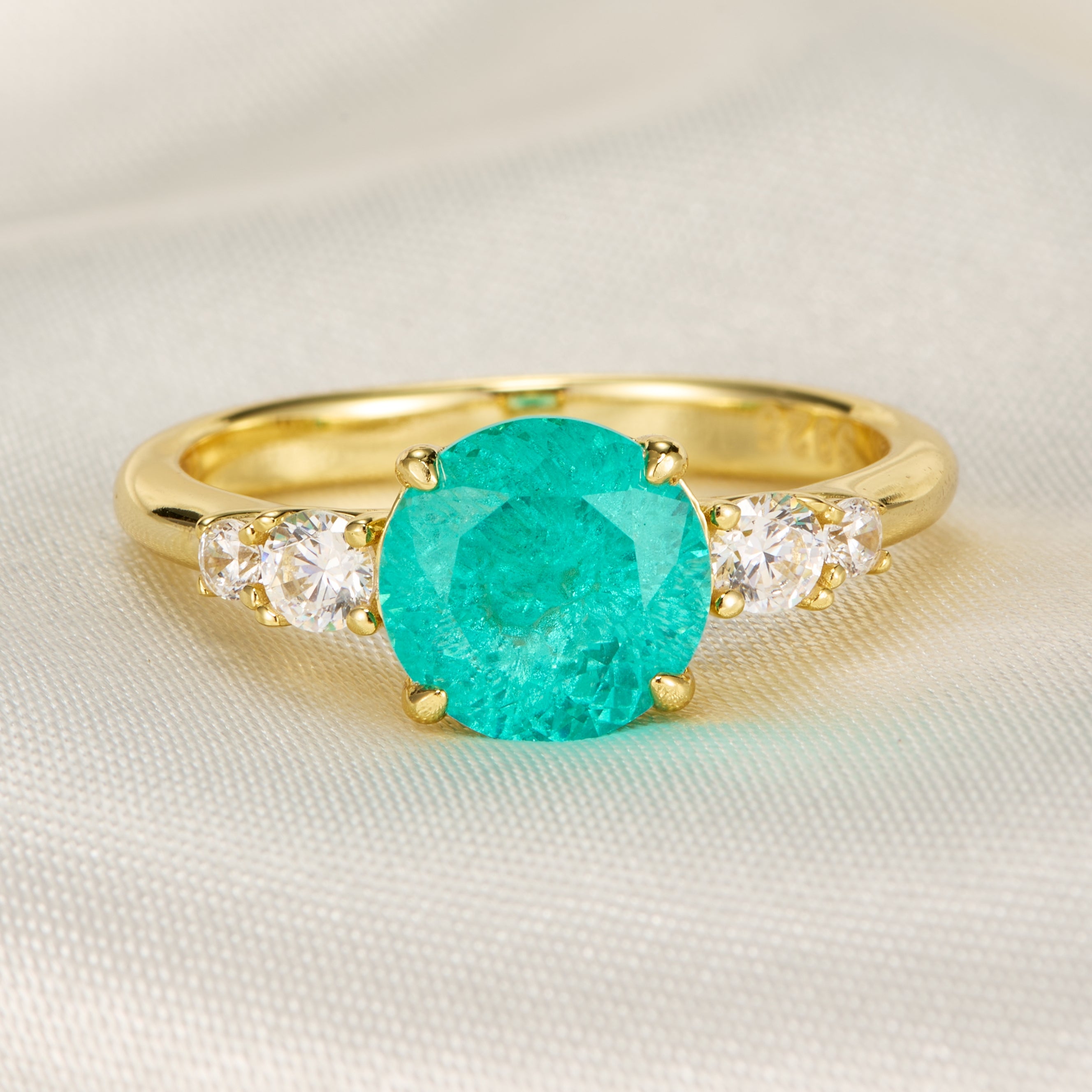 The Alina Round Cut Lab Grown Paraiba Garnets Ice-crackle Texture Ring