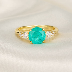 The Alina Round Cut Lab Grown Paraiba Garnets Ice-crackle Texture Ring