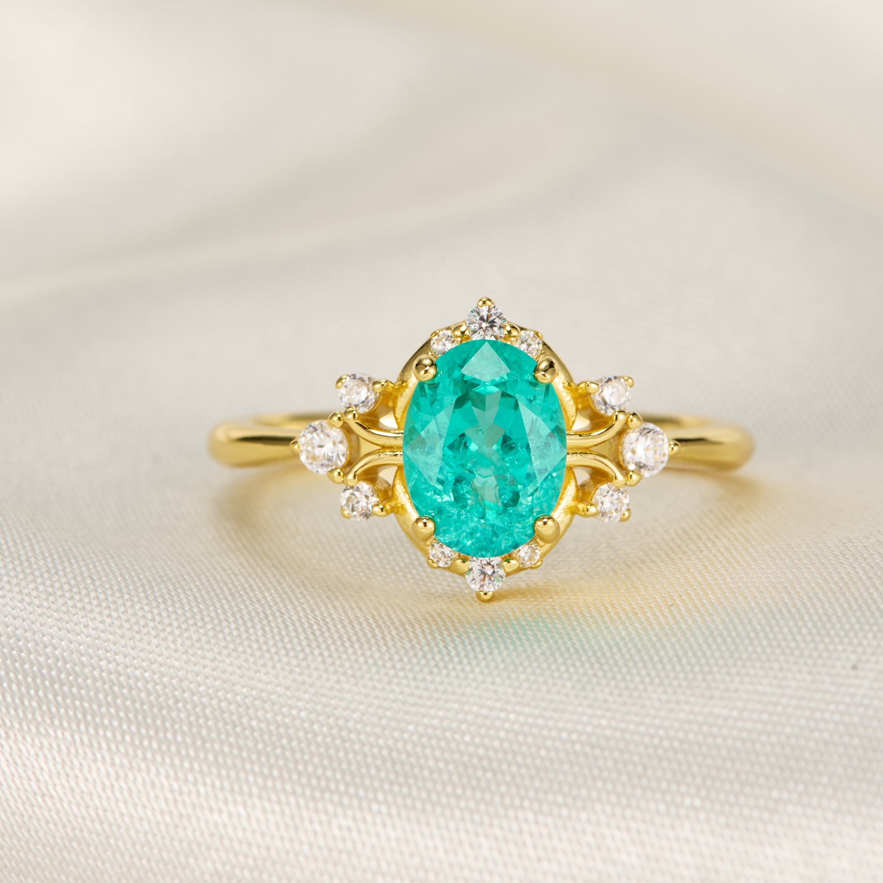 Valoria Oval Cut Lab Grown Paraiba Garnets Ice-crackle Texture Engagement Ring