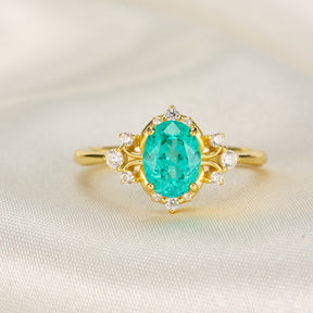 Valoria Oval Cut Lab Grown Paraiba Garnets Ice-crackle Texture Engagement Ring