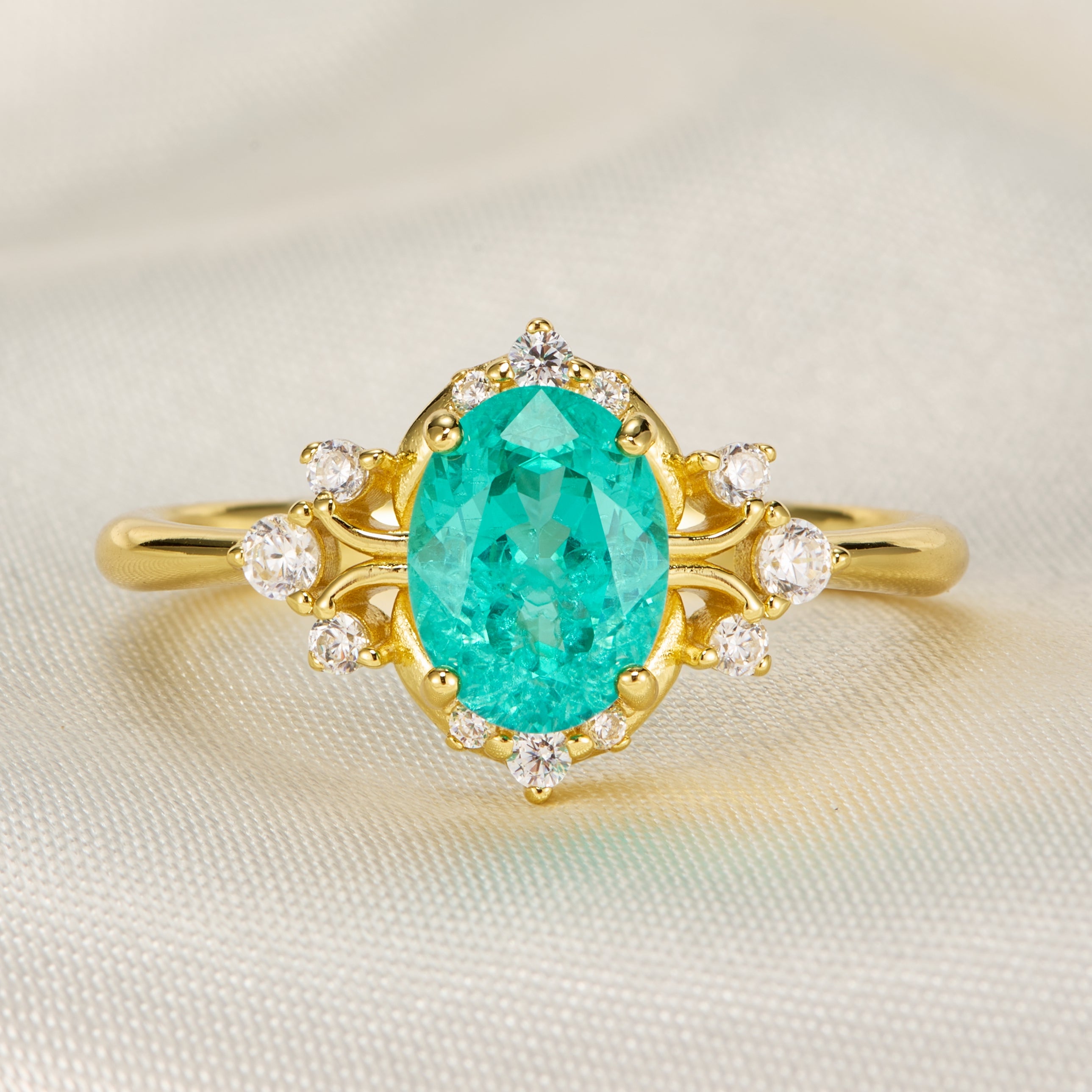 Valoria Oval Cut Lab Grown Paraiba Garnets Ice-crackle Texture Engagement Ring