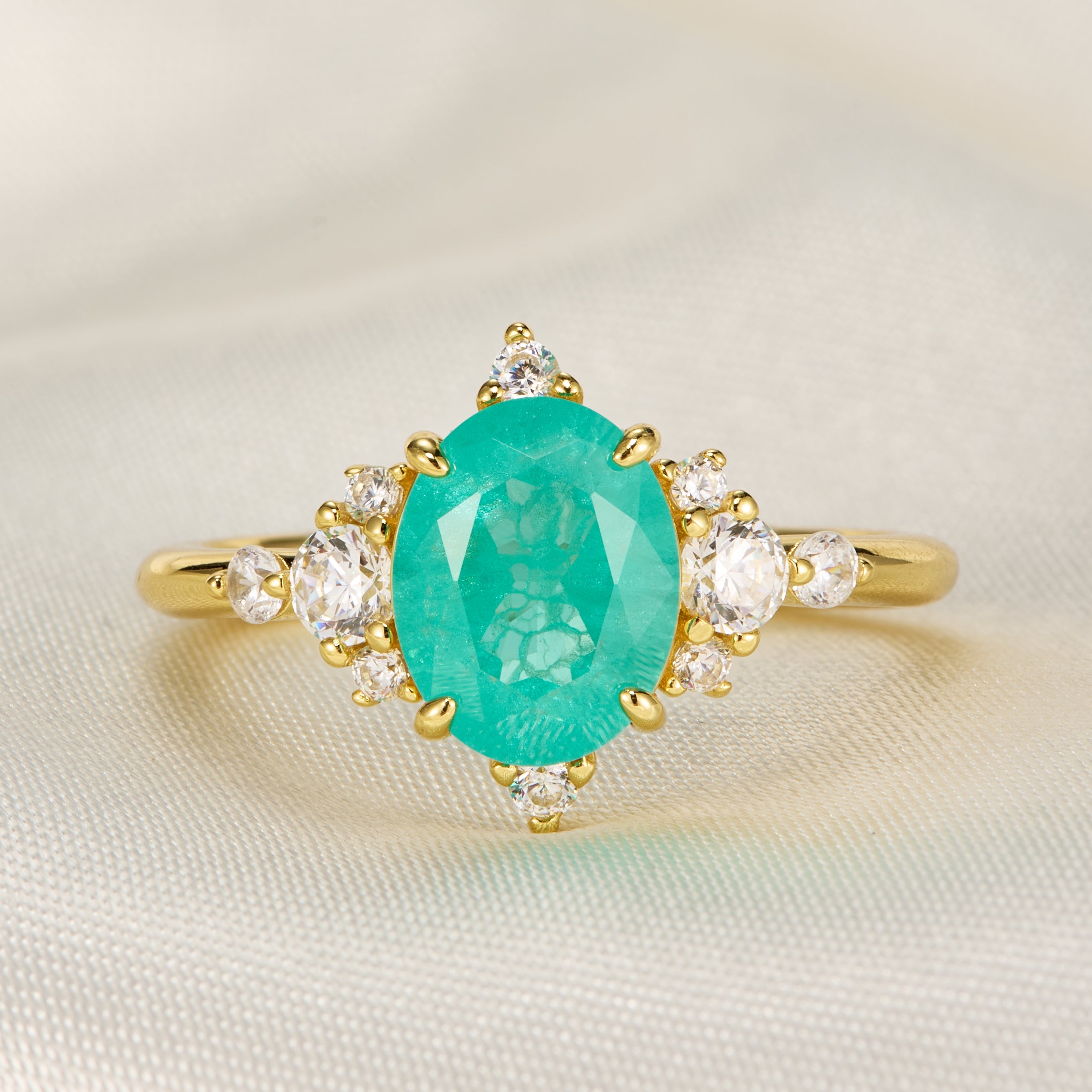 Carlotta Oval Cut Lab Grown Paraiba Garnets Ice-crackle Texture Engagement Ring