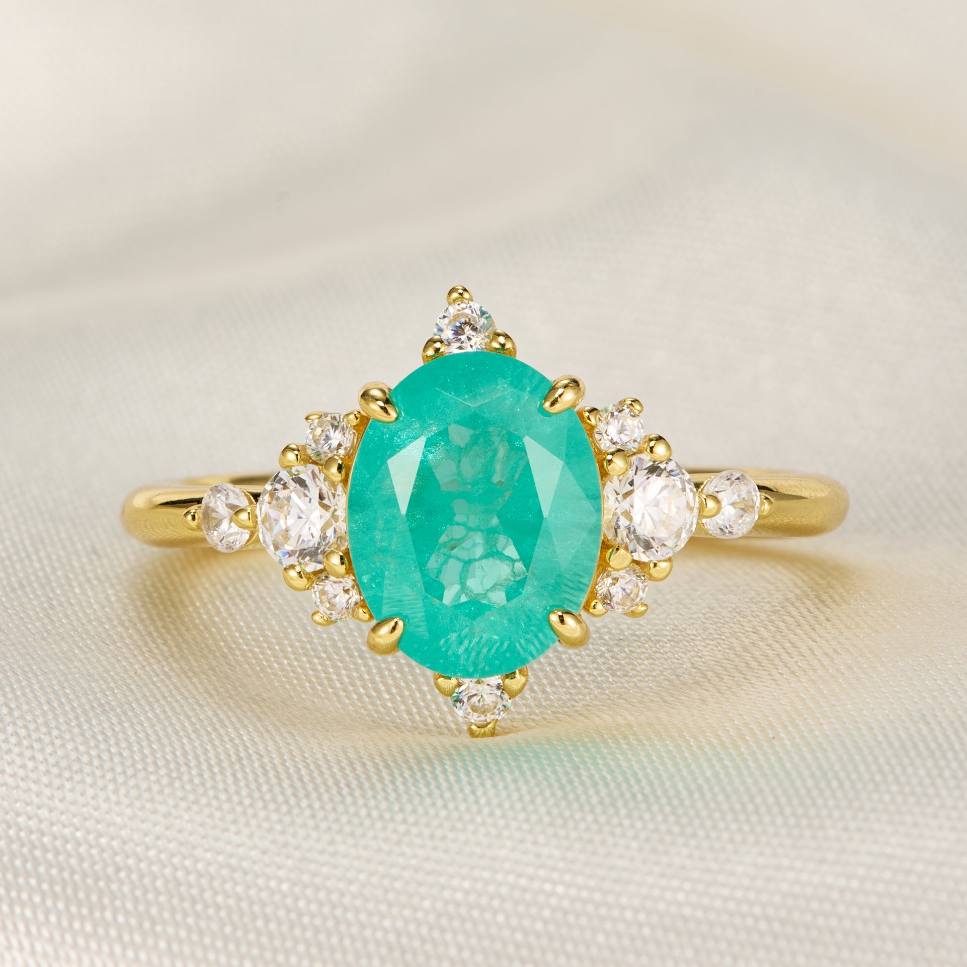 Carlotta Oval Cut Lab Grown Paraiba Garnets Ice-crackle Texture Engagement Ring