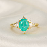 Carlotta Oval Cut Lab Grown Paraiba Garnets Ice-crackle Texture Engagement Ring