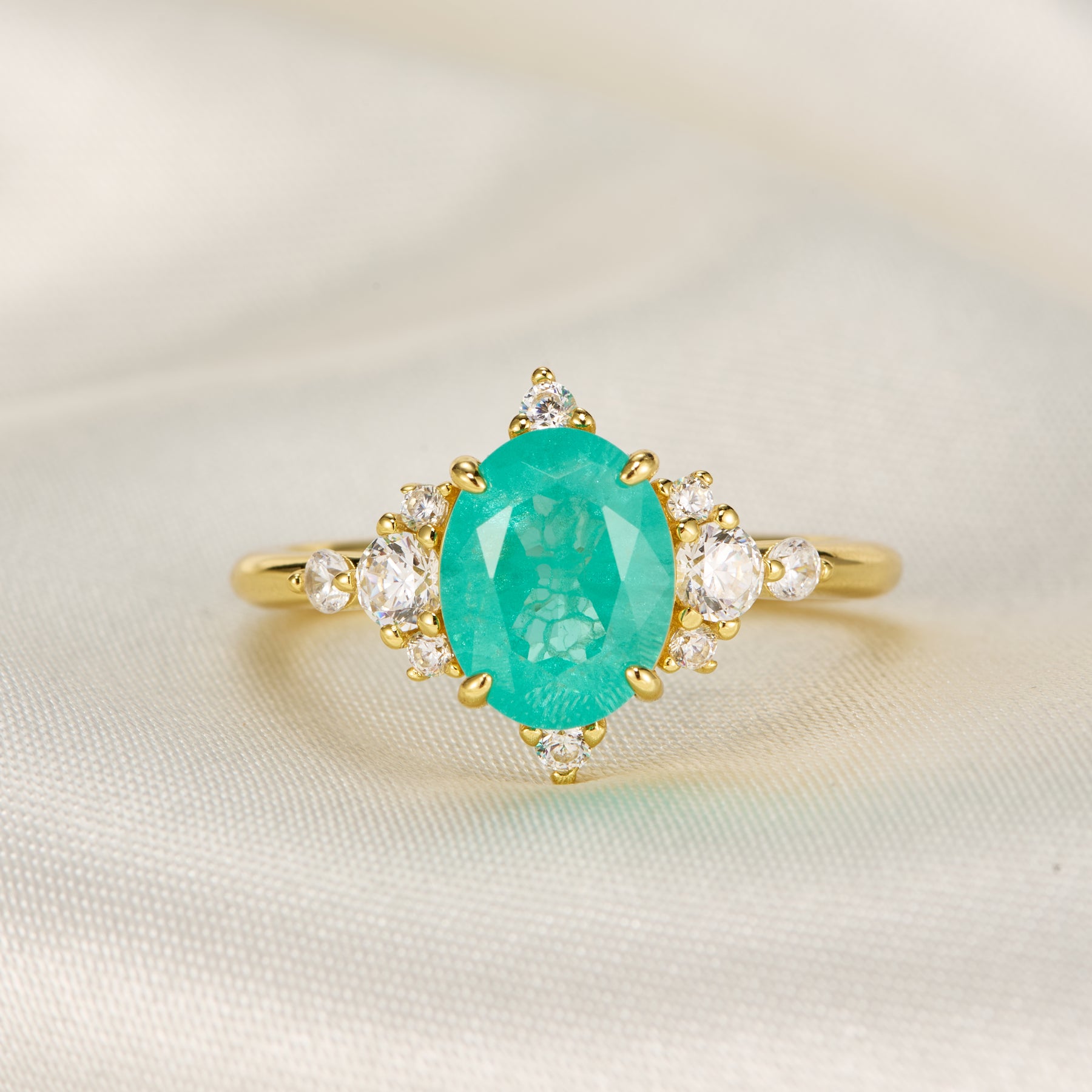 Carlotta Oval Cut Lab Grown Paraiba Garnets Ice-crackle Texture Engagement Ring