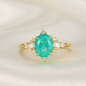 Carlotta Oval Cut Lab Grown Paraiba Garnets Ice-crackle Texture Engagement Ring