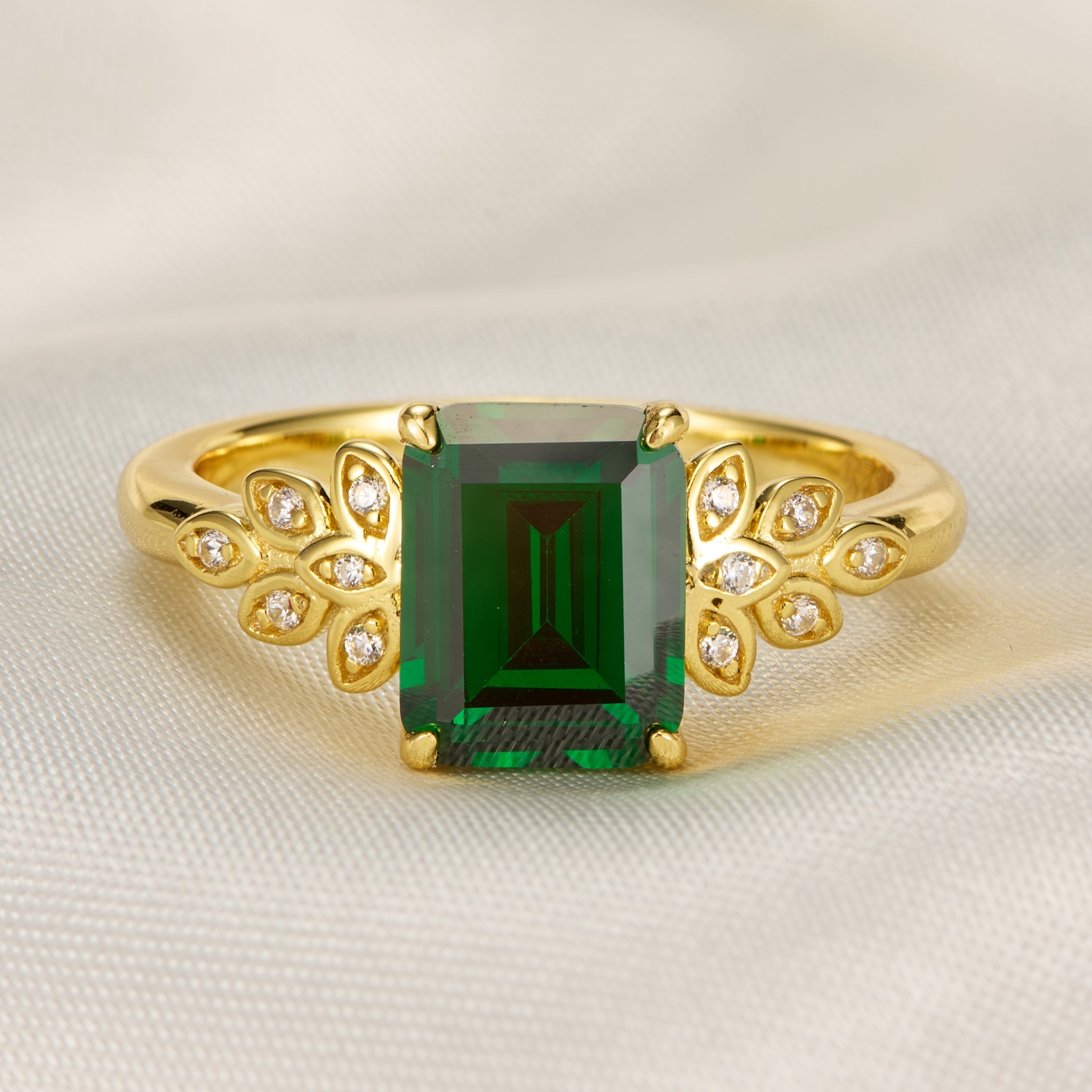 Alouette Emerald Cut Lab Grown Emerald Ring