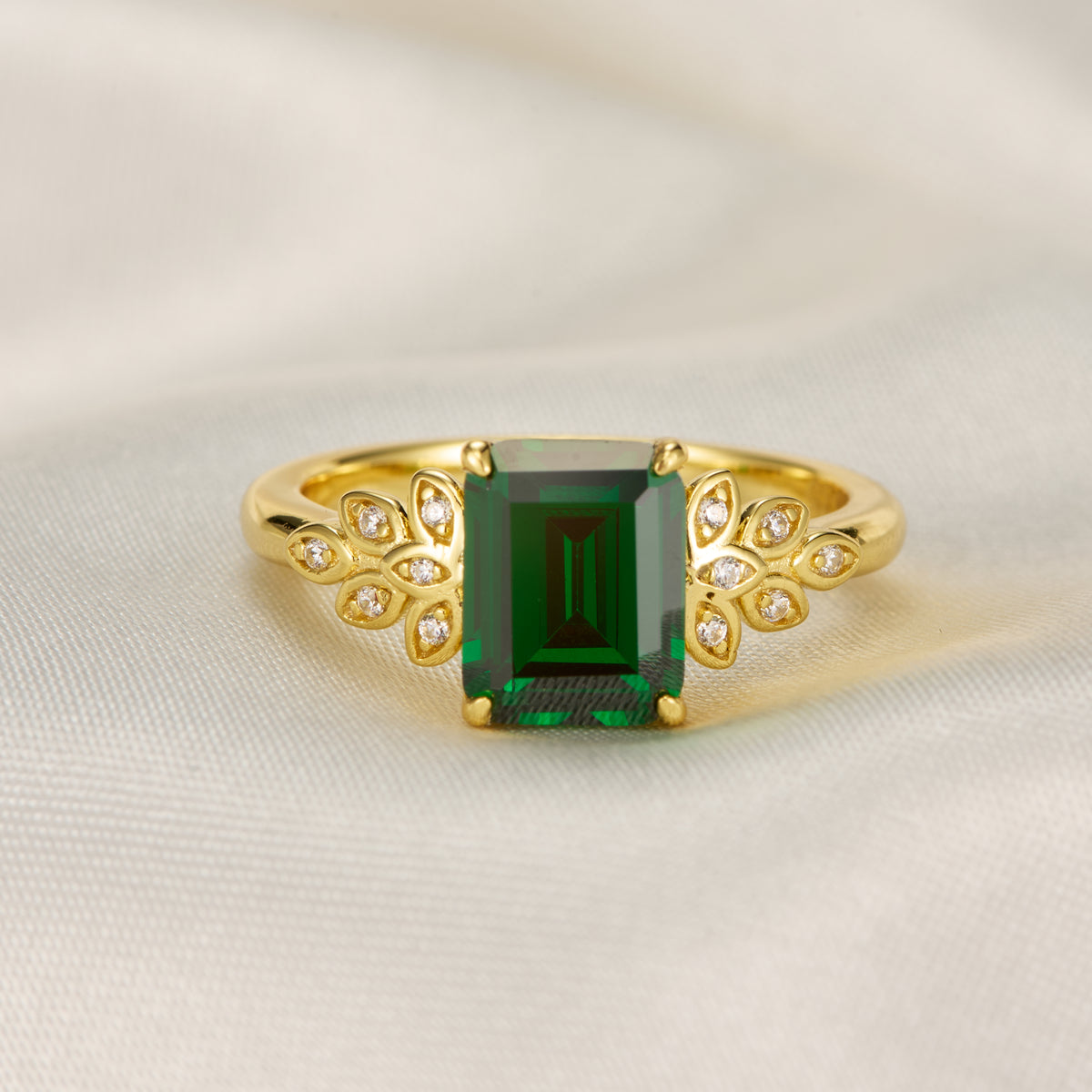 Alouette Emerald Cut Lab Grown Emerald Ring