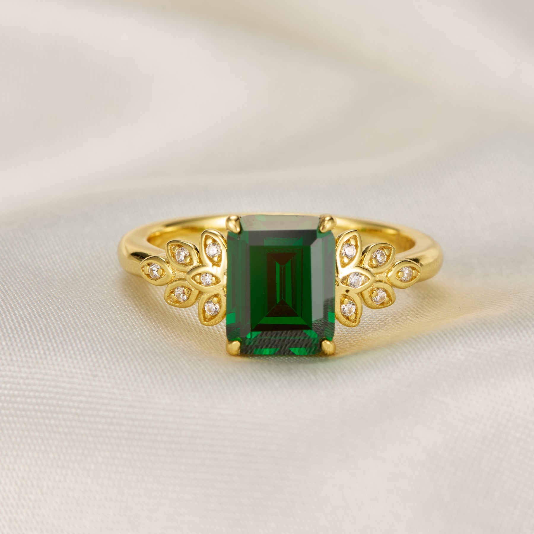 Alouette Emerald Cut Lab Grown Emerald Ring