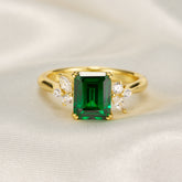 Virelia Vintage Emerald Cut Entwined Branch Lab Grown Emerald Ring