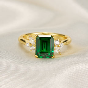 Virelia Vintage Emerald Cut Entwined Branch Lab Grown Emerald Ring