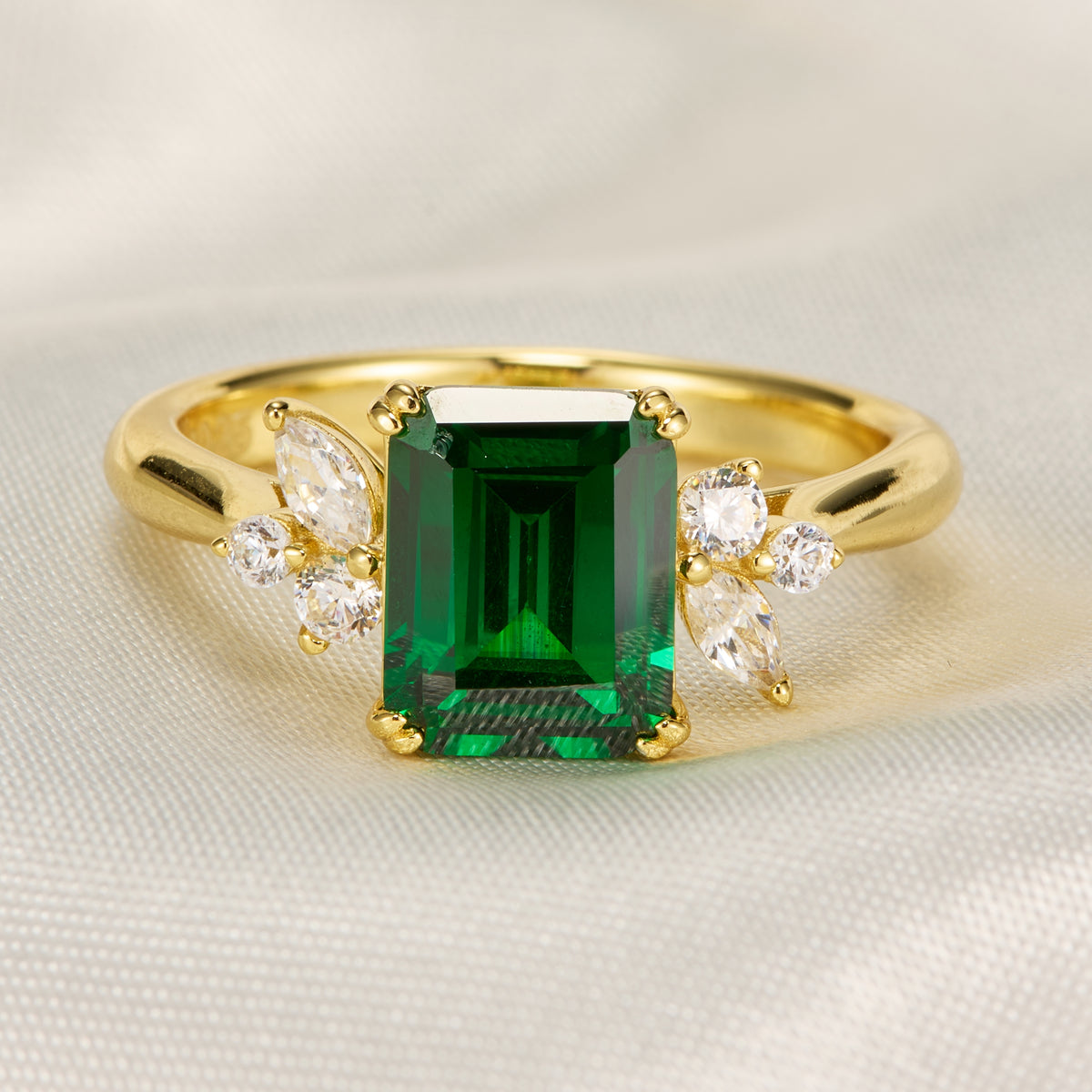 Virelia Vintage Emerald Cut Entwined Branch Lab Grown Emerald Ring