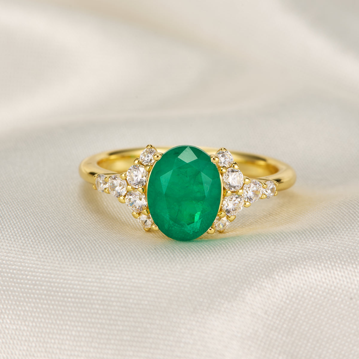 Olivia Jane Oval Cut Lab Grown Emerald Triple Stone Ice-crackle Texture Ring