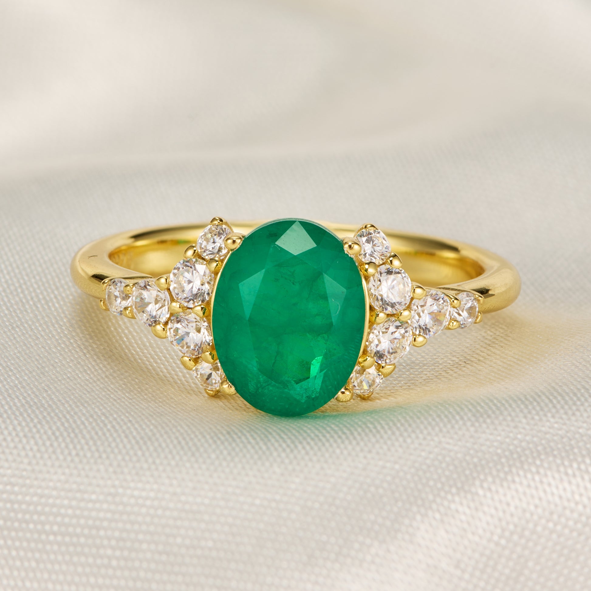 Olivia Jane Oval Cut Lab Grown Emerald Triple Stone Ice-crackle Texture Ring