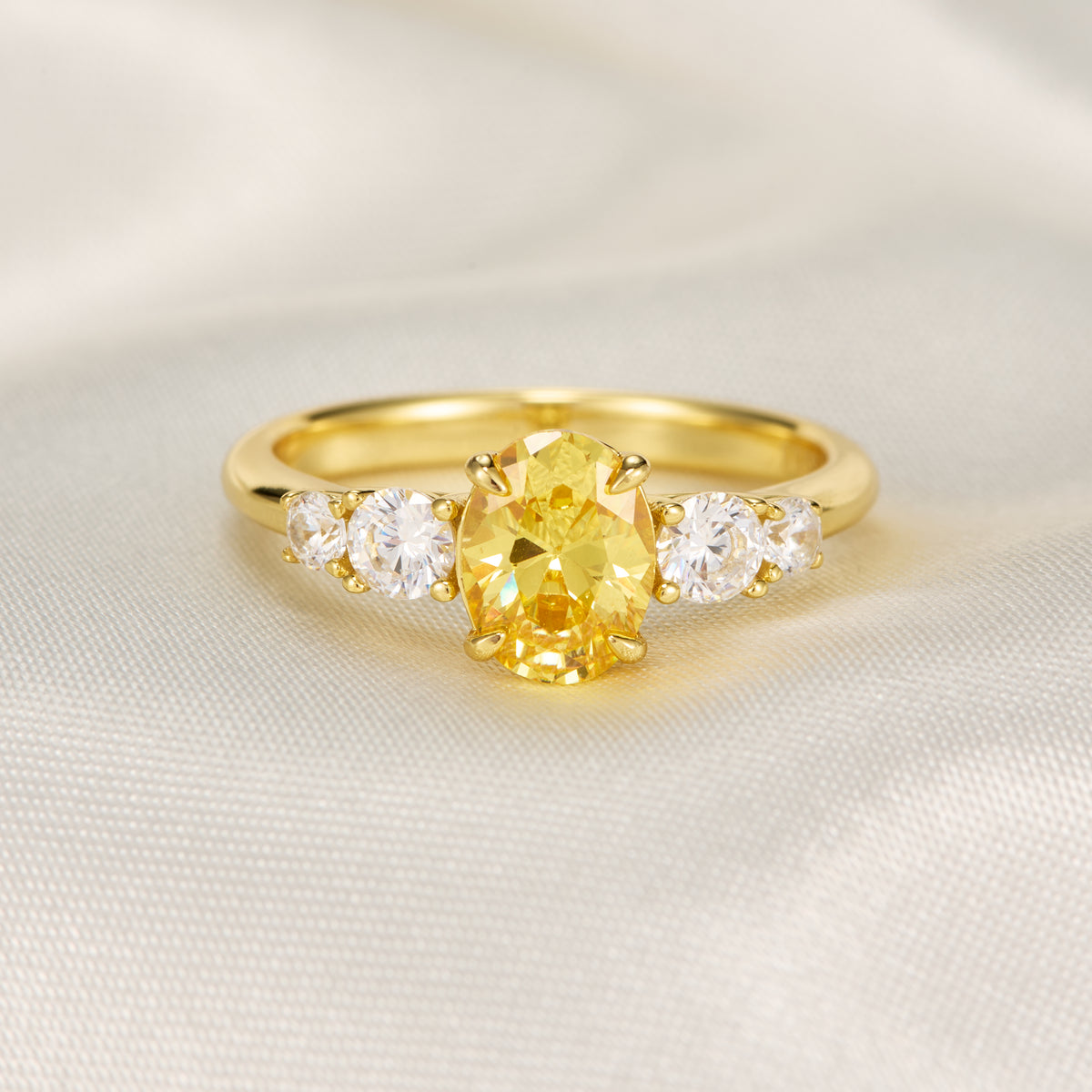 The Alina Oval Cut Lab-Grown Yellow Sapphire Ice-crackle Texture Ring