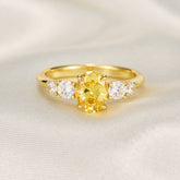 The Alina Oval Cut Lab-Grown Yellow Sapphire Ice-crackle Texture Ring