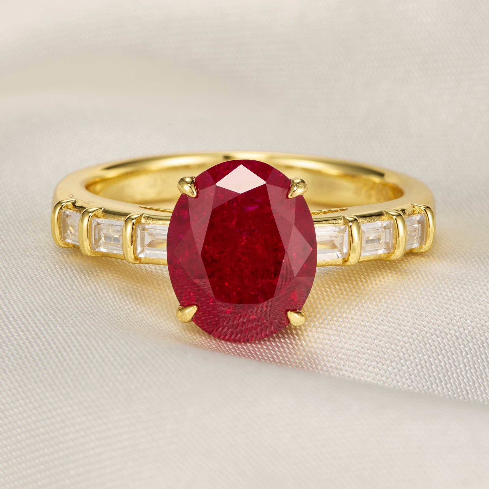 The Celeste Oval Cut Lab Grown Ruby Ice-crackle Texture Ring