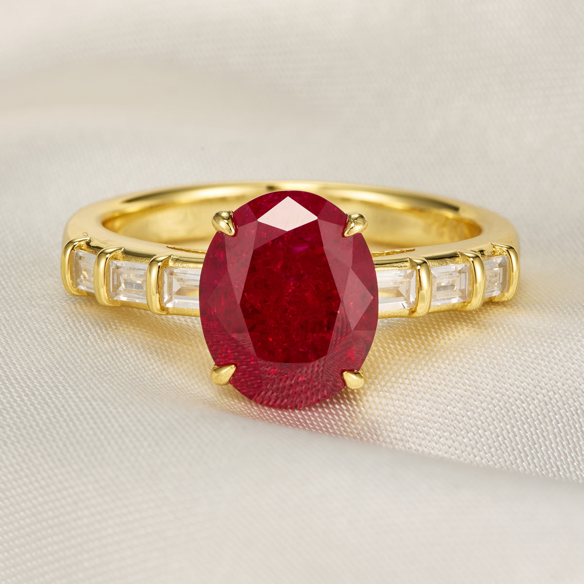 The Celeste Oval Cut Lab Grown Ruby Ice-crackle Texture Ring