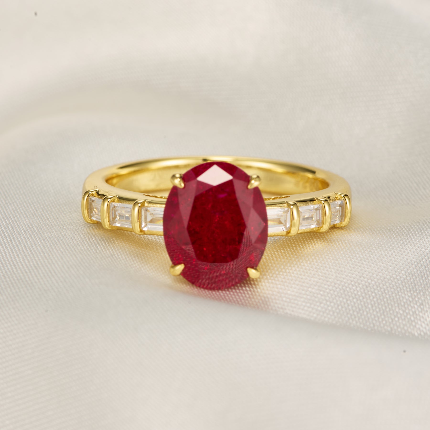 The Celeste Oval Cut Lab Grown Ruby Ice-crackle Texture Ring