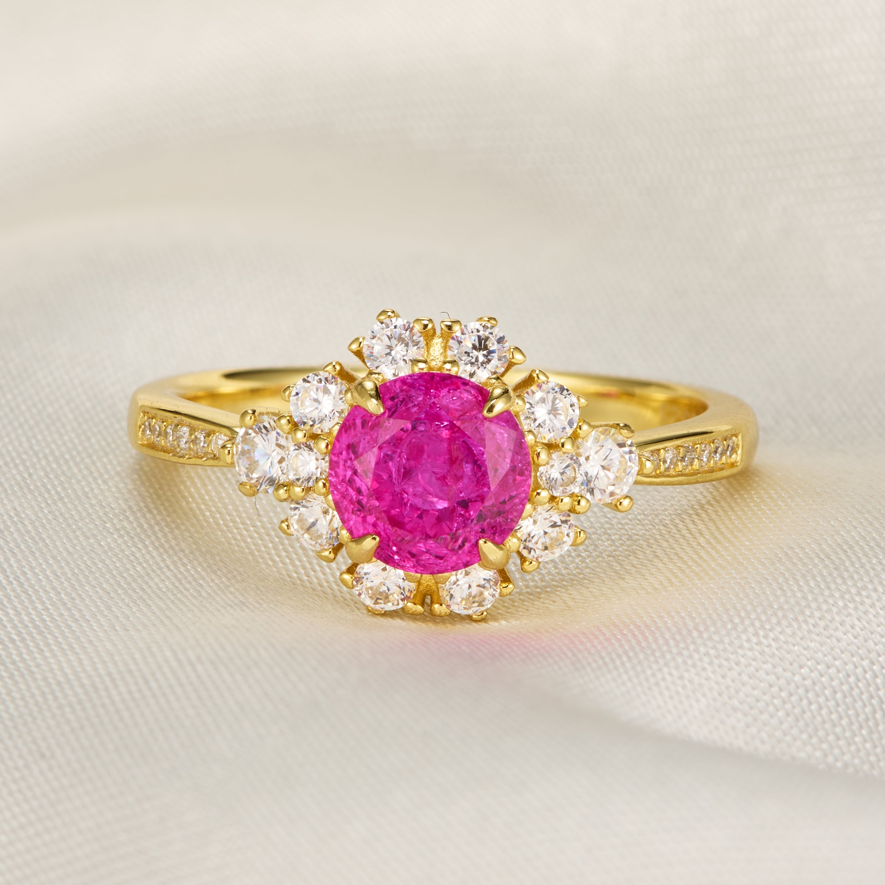 Bethany Round Cut Lab Grown Rose Sapphire Ice-crackle Texture Ring