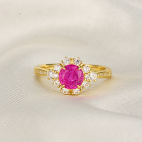Bethany Round Cut Lab Grown Rose Sapphire Ice-crackle Texture Ring