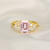 Virelia Vintage Emerald Cut Lab Grown Padparadscha Sapphire Ring