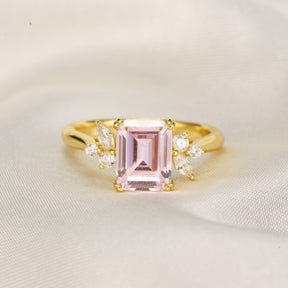 Virelia Vintage Emerald Cut Lab Grown Padparadscha Sapphire Ring