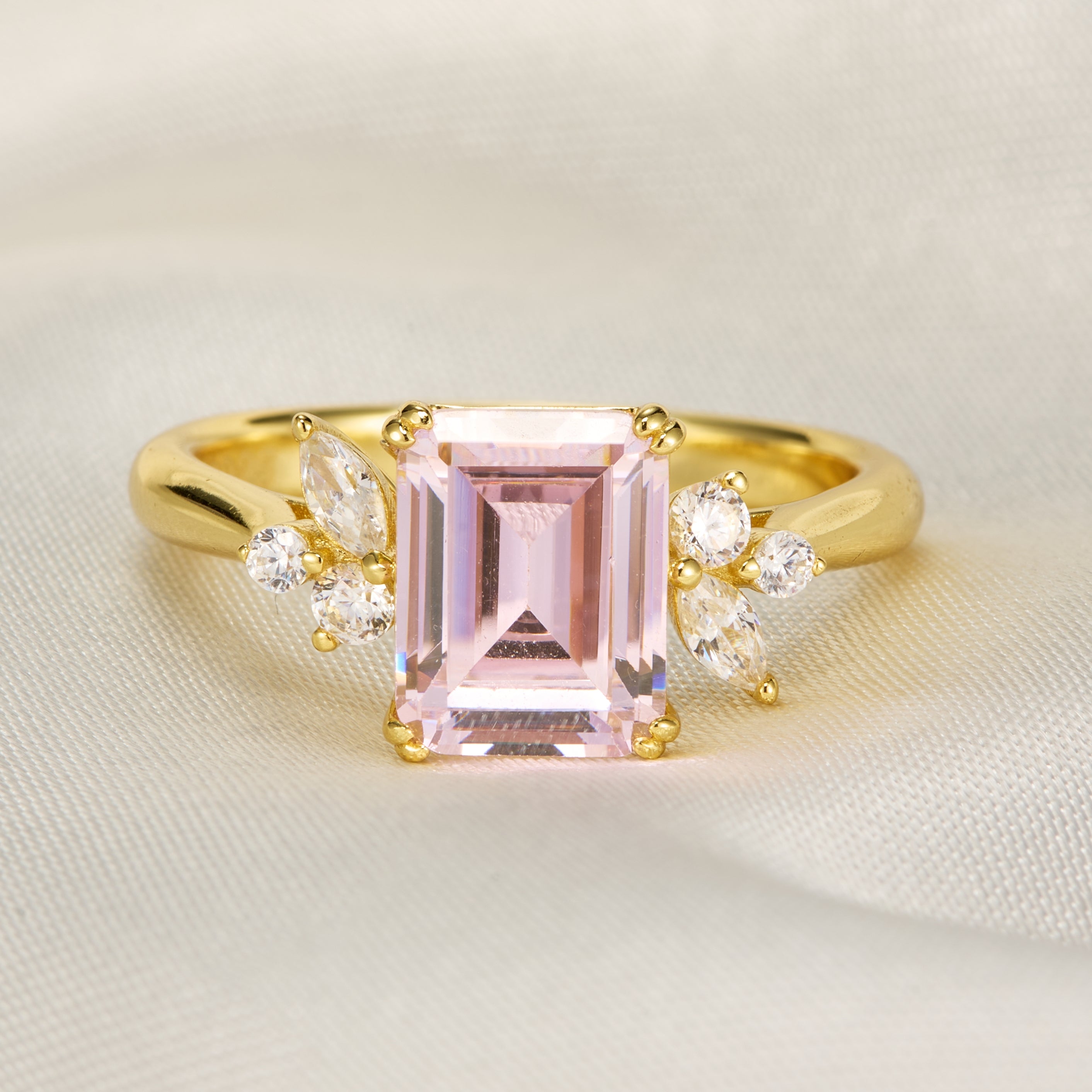Virelia Vintage Emerald Cut Lab Grown Padparadscha Ring