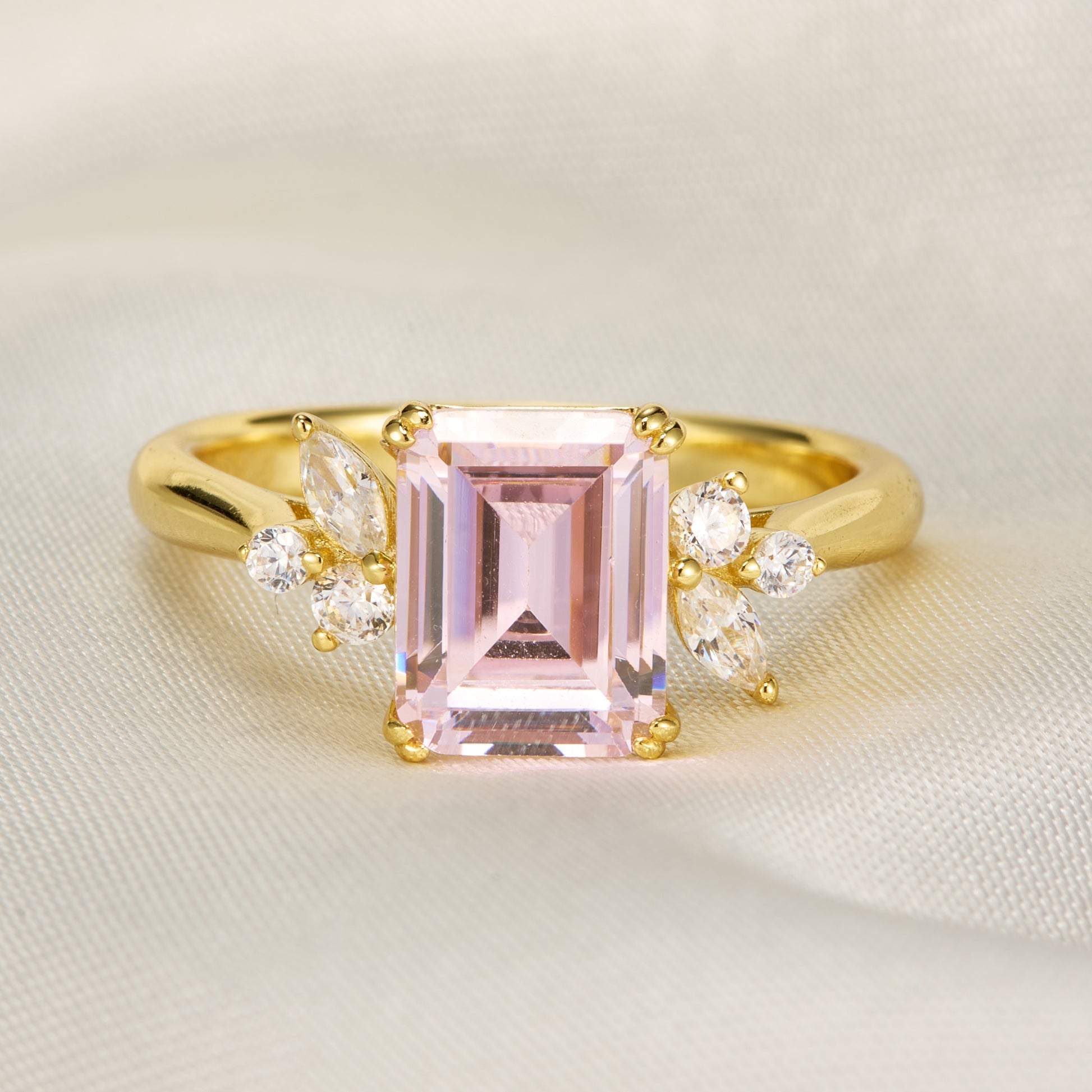 Virelia Vintage Emerald Cut Lab Grown Pink Sapphire Ring