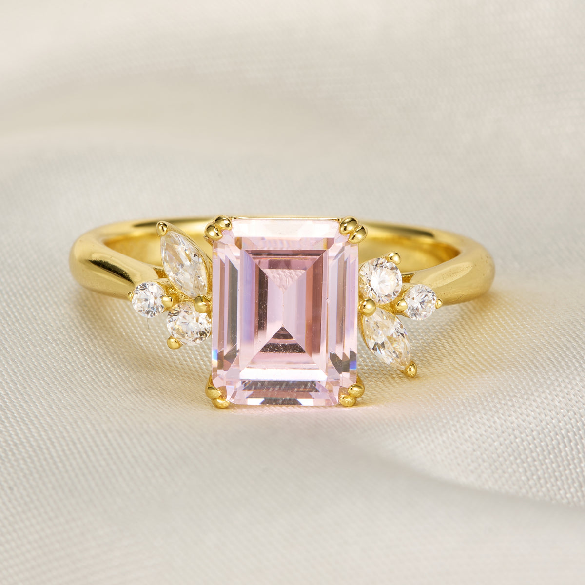 Virelia Vintage Emerald Cut Lab Grown Padparadscha Ring