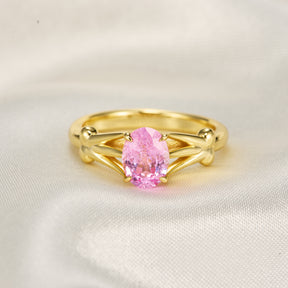 Azura Oval Cut Lab Grown Padparadscha Sapphire Ice-crackle Texture Ring