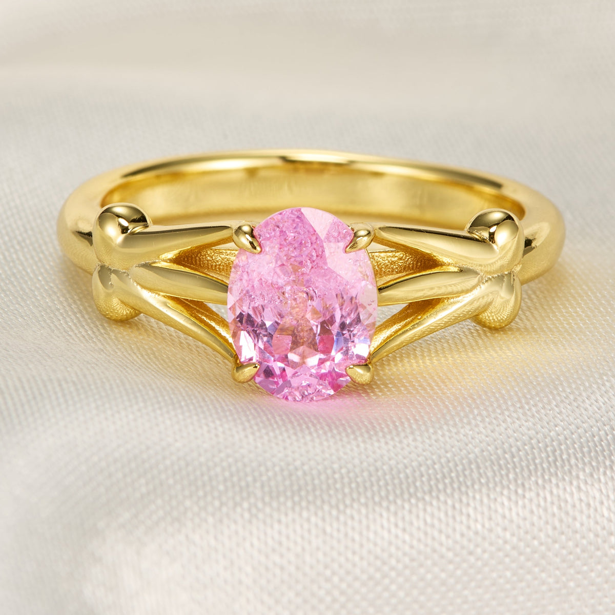 Azura Oval Cut Lab Grown Padparadscha Ice-crackle Texture Ring