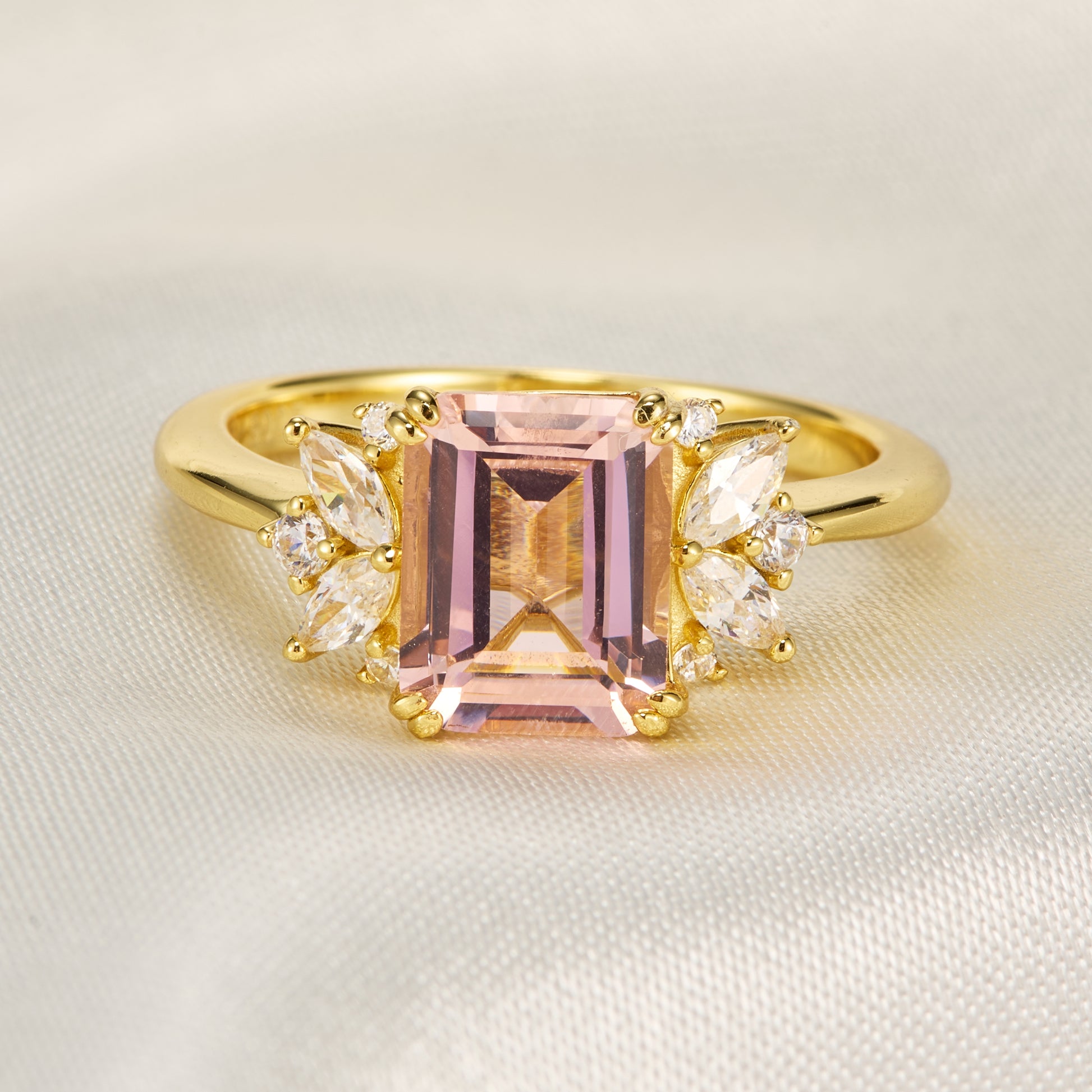 Solandra Emerald Cut Lab Grown Pink Sapphire Ring
