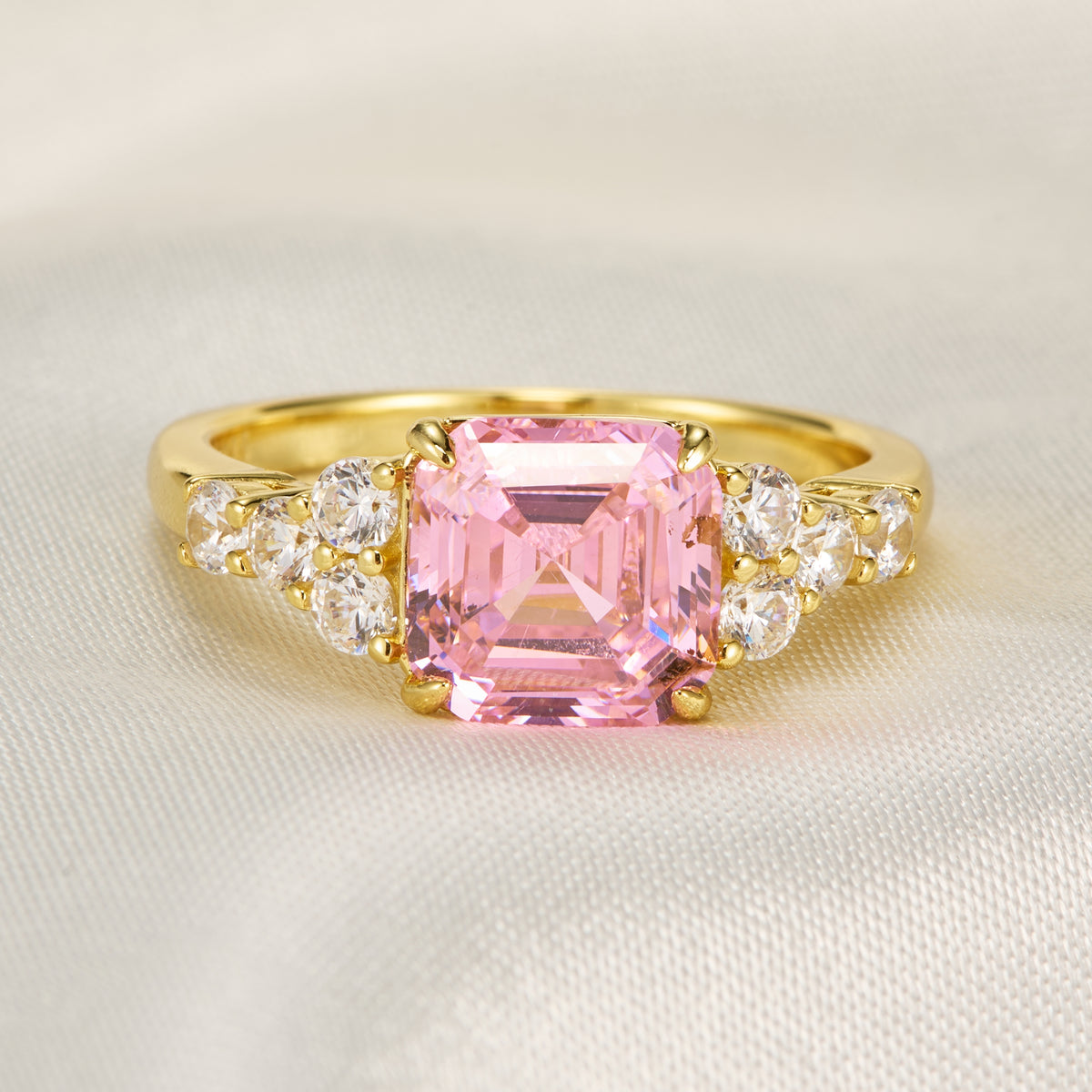 Bague Plaquée Or Blanc Avec CZ Padparadscha 9,50mm – Taille 57, Neuve Sans Boîte