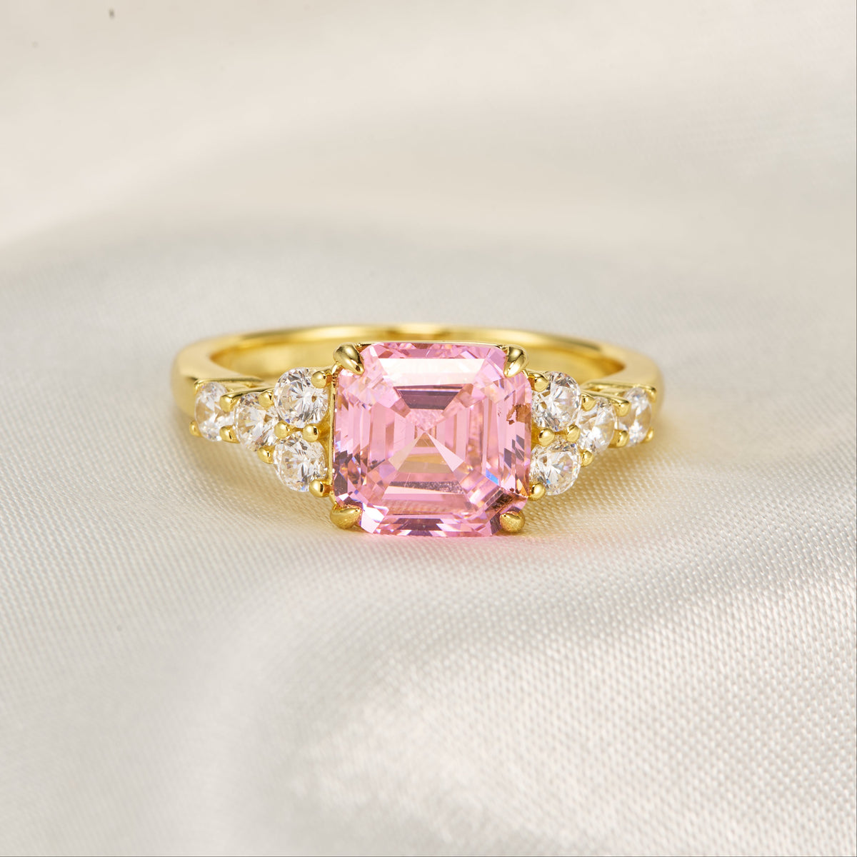 The Gisella Asscher Cut Lab Grown Padparadscha Sapphire Ring