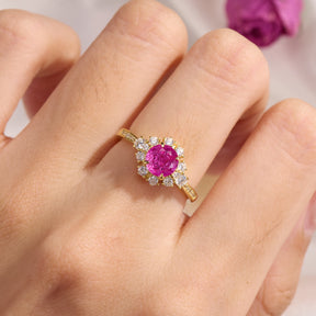 Bethany Round Cut Lab Grown Rose Sapphire Ice-crackle Texture Ring