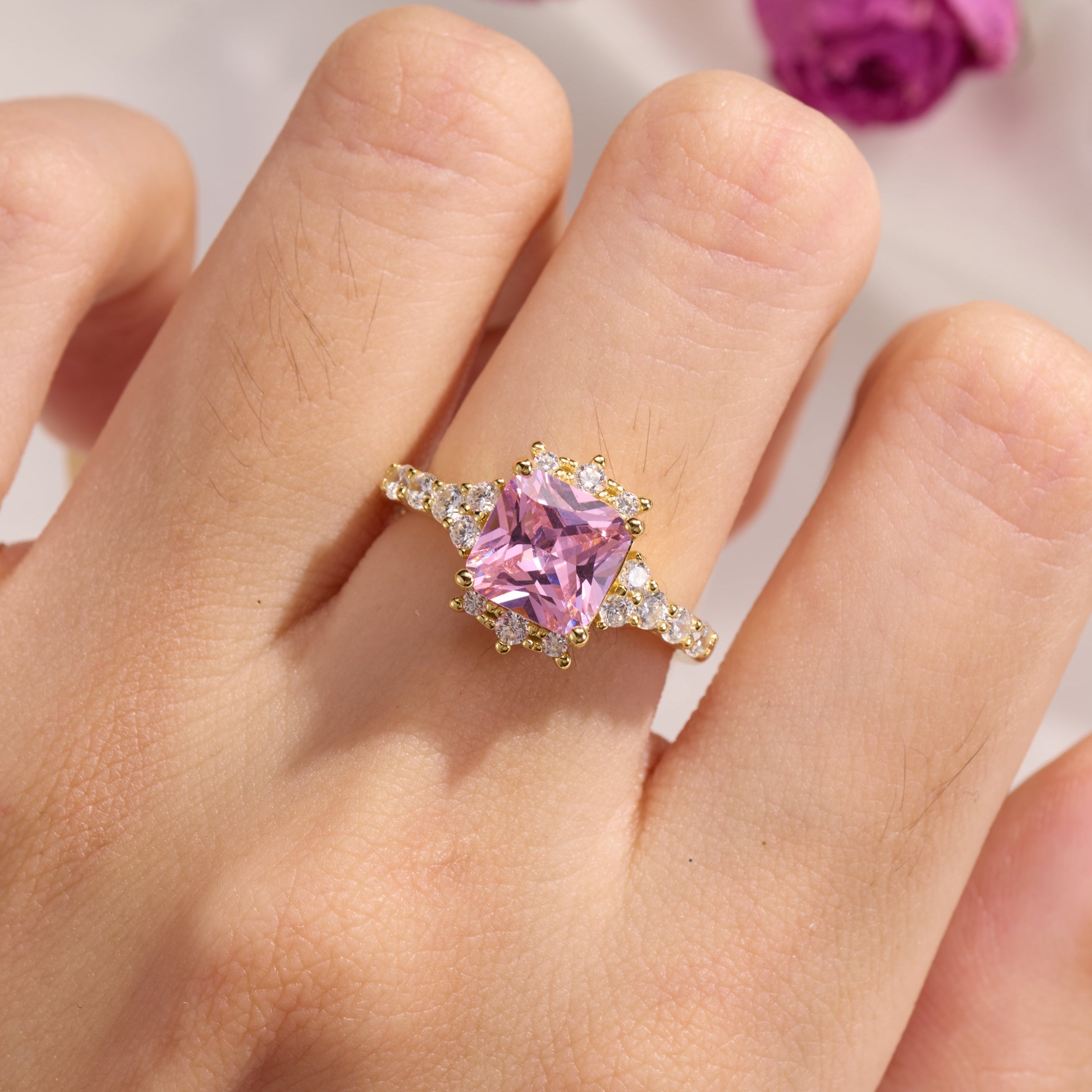 The Caterina Princess Cut Lab Grown Padparadscha Ring