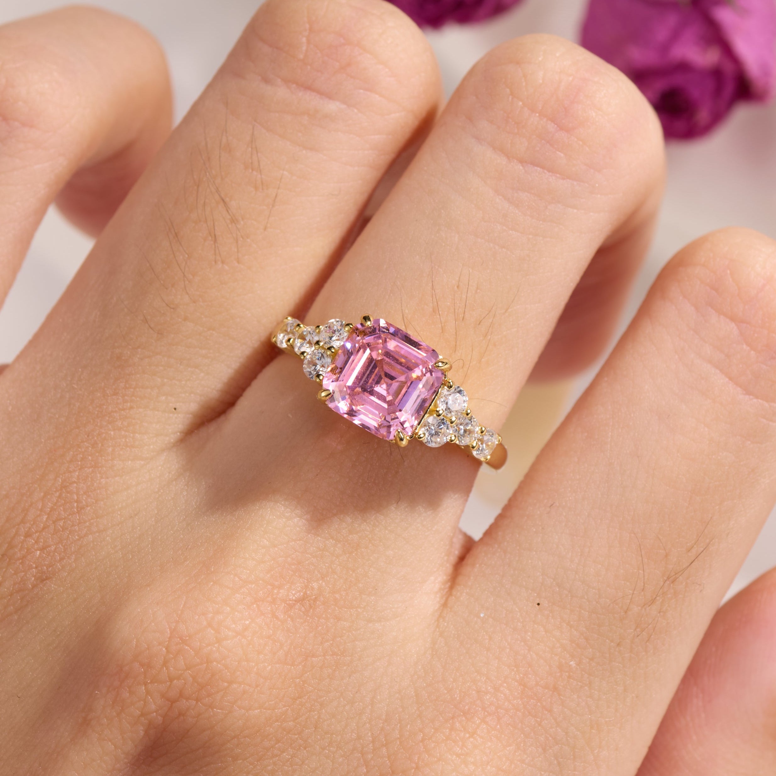 The Gisella Asscher Cut Lab Grown Padparadscha Ring