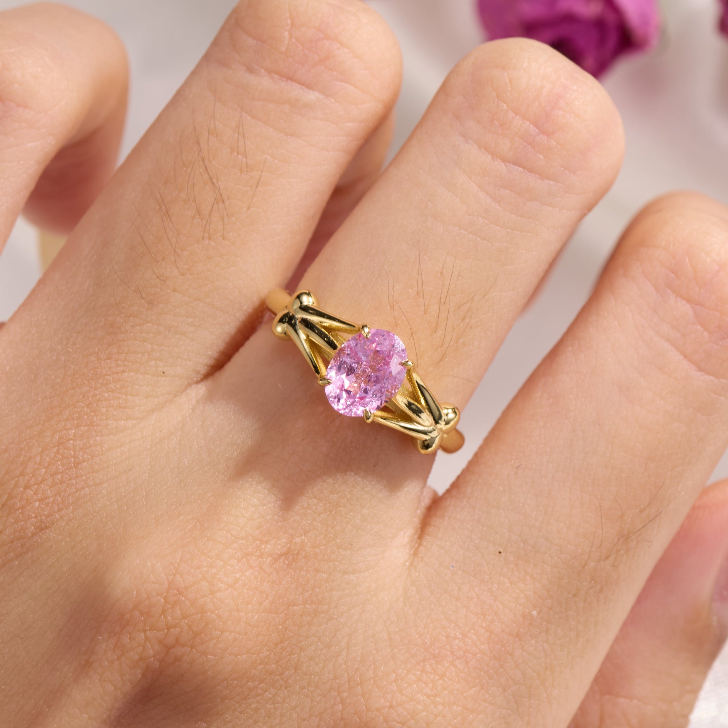 Azura Oval Cut Lab Grown Padparadscha Ice-crackle Texture Ring