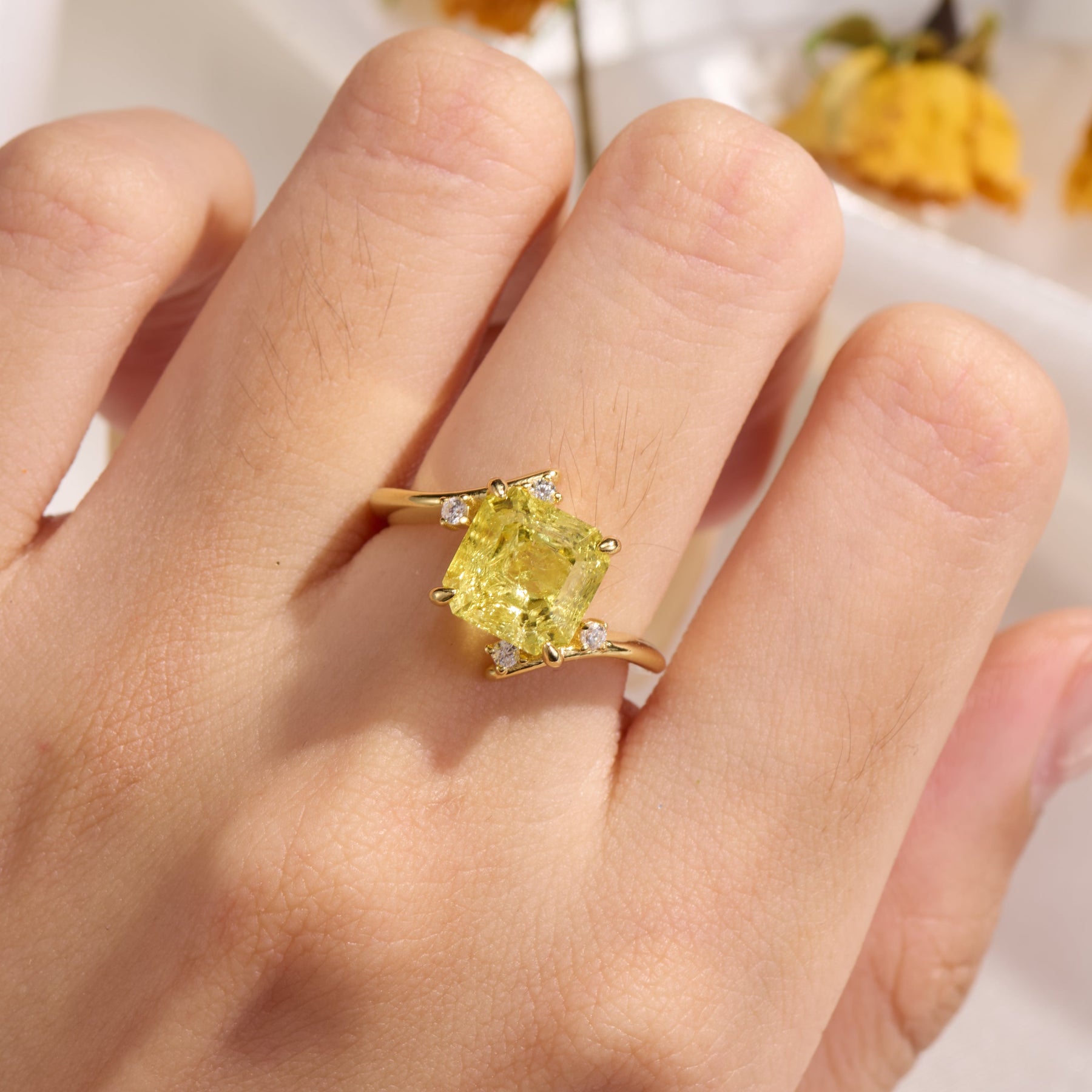 Julissa Princess Cut Lab-Grown Yellow Sapphire Ice-crackle Texture Ring