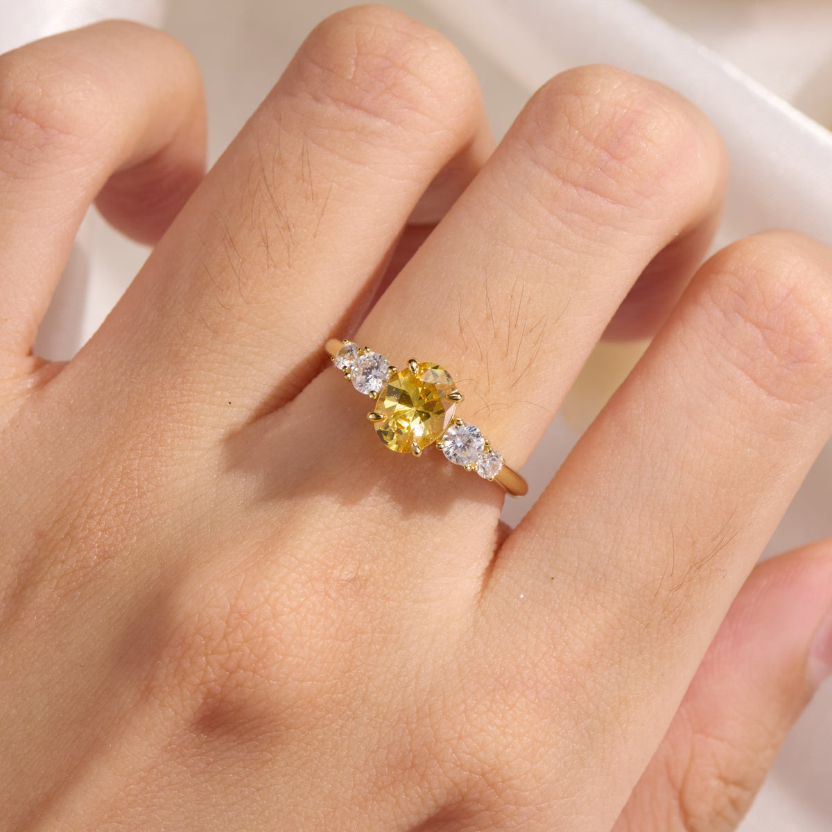 The Alina Oval Cut Lab-Grown Yellow Sapphire Ice-crackle Texture Ring